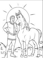 coloriage shrek en homme avec le cheval